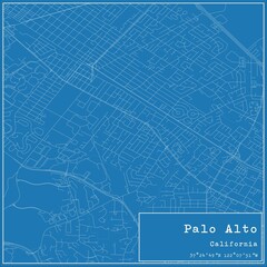 Fototapeta na wymiar Blueprint US city map of Palo Alto, California.