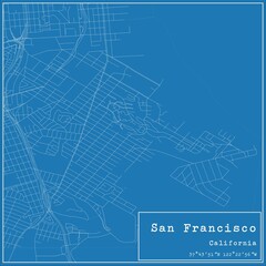 Blueprint US city map of San Francisco, California.