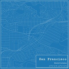 Blueprint US city map of San Francisco, California.