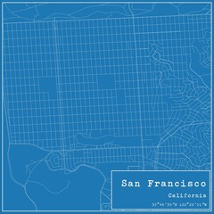 Blueprint US city map of San Francisco, California.