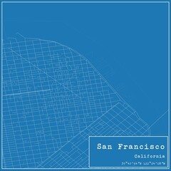 Blueprint US city map of San Francisco, California.