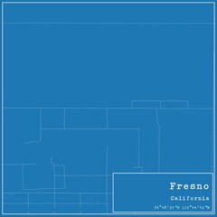 Blueprint US city map of Fresno, California.