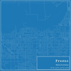 Blueprint US city map of Fresno, California.