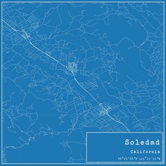 Fototapeta premium Blueprint US city map of Soledad, California.