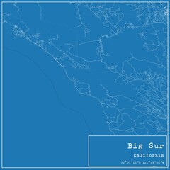 Blueprint US city map of Big Sur, California.