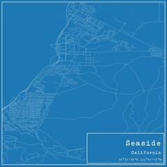 Blueprint US city map of Seaside, California.