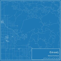 Blueprint US city map of Orosi, California.