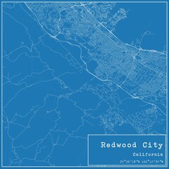 Blueprint US city map of Redwood City, California.