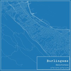 Blueprint US city map of Burlingame, California.