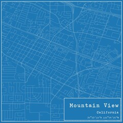 Blueprint US city map of Mountain View, California.