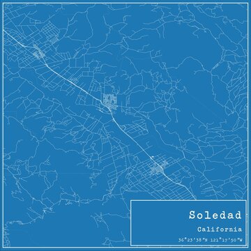Blueprint US city map of Soledad, California.