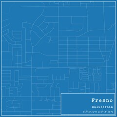 Blueprint US city map of Fresno, California.
