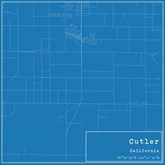 Blueprint US city map of Cutler, California.