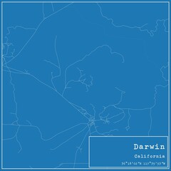 Fototapeta premium Blueprint US city map of Darwin, California.