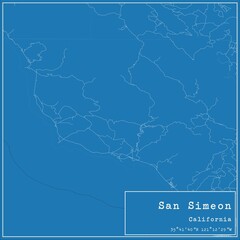 Blueprint US city map of San Simeon, California.