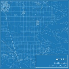 Blueprint US city map of Arvin, California.