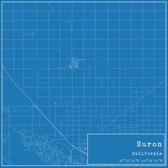 Fototapeta premium Blueprint US city map of Huron, California.