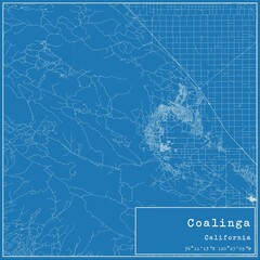 Blueprint US city map of Coalinga, California.
