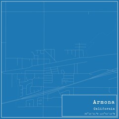 Blueprint US city map of Armona, California. - obrazy, fototapety, plakaty