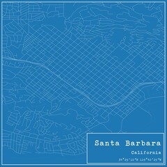 Blueprint US city map of Santa Barbara, California. - obrazy, fototapety, plakaty