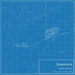 Blueprint US city map of Lemoore, California.