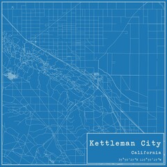 Blueprint US city map of Kettleman City, California.