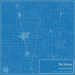 Blueprint US city map of Delano, California.