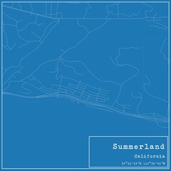 Blueprint US city map of Summerland, California.