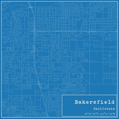 Blueprint US city map of Bakersfield, California.