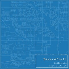 Blueprint US city map of Bakersfield, California. - obrazy, fototapety, plakaty