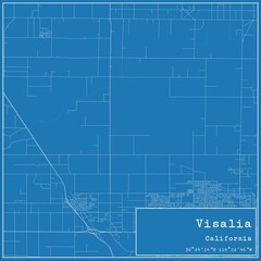 Blueprint US city map of Visalia, California.