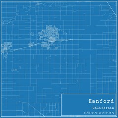 Blueprint US city map of Hanford, California.