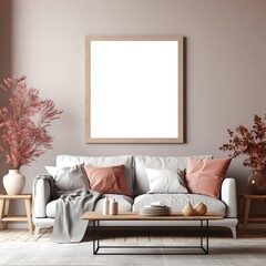 blank frame mockup on the wall in the cozy living room