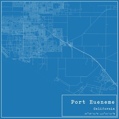 Blueprint US city map of Port Hueneme, California.