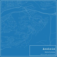 Blueprint US city map of Anaheim, California.