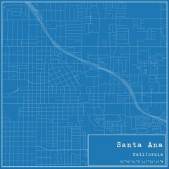 Blueprint US city map of Santa Ana, California.