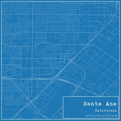 Blueprint US city map of Santa Ana, California.