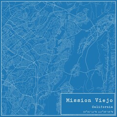 Blueprint US city map of Mission Viejo, California.
