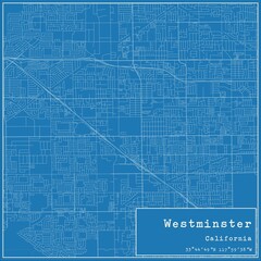 Blueprint US city map of Westminster, California.