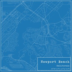 Blueprint US city map of Newport Beach, California.