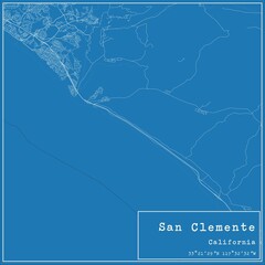 Blueprint US city map of San Clemente, California.