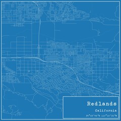 Blueprint US city map of Redlands, California.