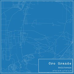 Blueprint US city map of Oro Grande, California.