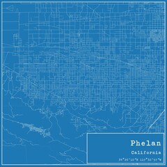 Blueprint US city map of Phelan, California.