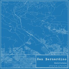 Blueprint US city map of San Bernardino, California.