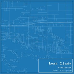 Blueprint US city map of Loma Linda, California.
