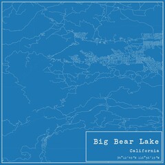 Blueprint US city map of Big Bear Lake, California.
