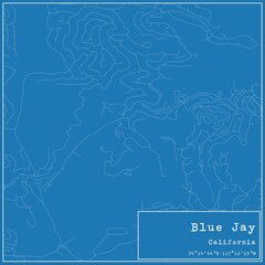 Blueprint US city map of Blue Jay, California.