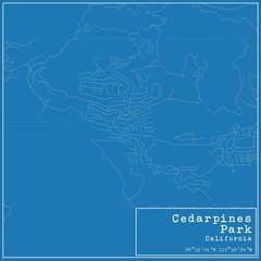 Fototapeta na wymiar Blueprint US city map of Cedarpines Park, California.