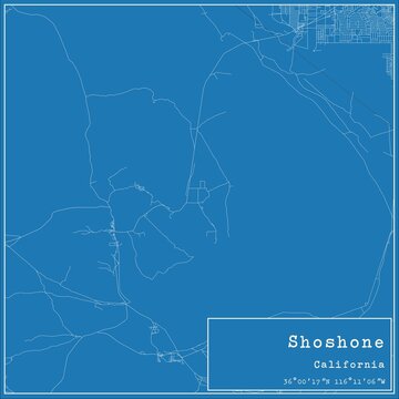 Blueprint US city map of Shoshone, California.